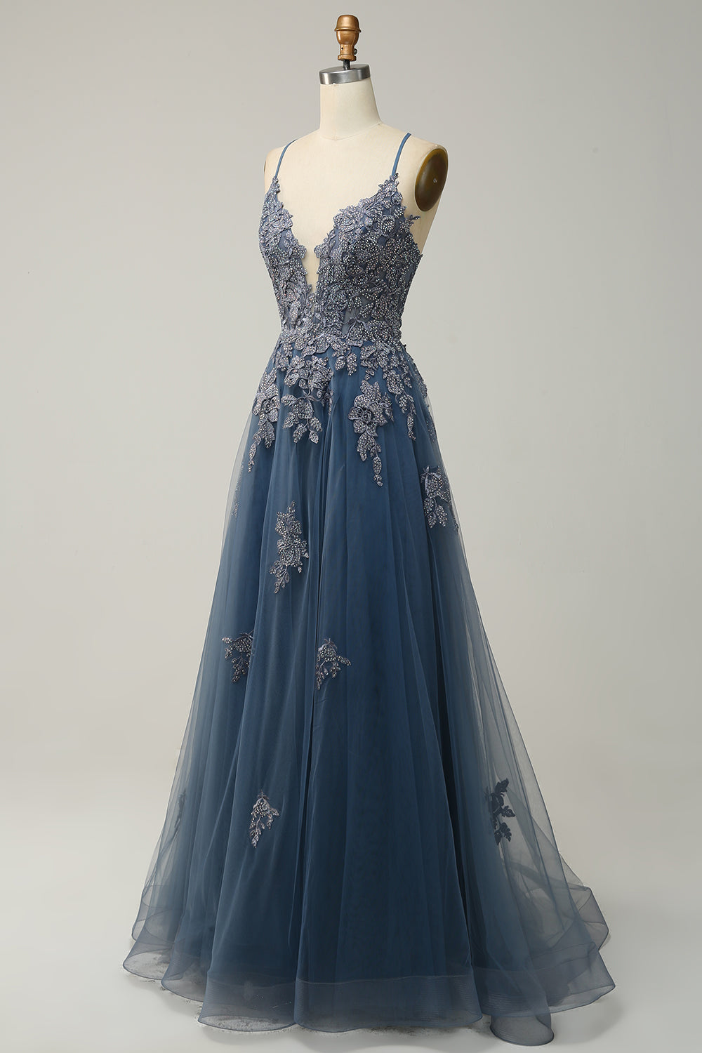 Keeva Blue Grey Bridesmaid Dress – Lace & Beads